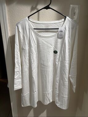 L.L. Bean White Women’s Scoop Neck Long-Sleeve Top 2X NWT